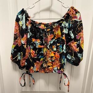 Audrey Lane Abstract Puff Sleeve Blouse